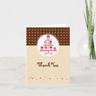 Cupcakes on a Stand (Brown/Cream) Letterpress Thank You Card