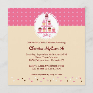Cupcakes on a Stand (Pink / Cream) Invitation