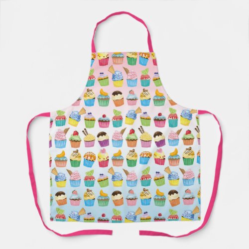 Cupcakes Pattern Delicious Yummy Sweet Baked Treat Apron