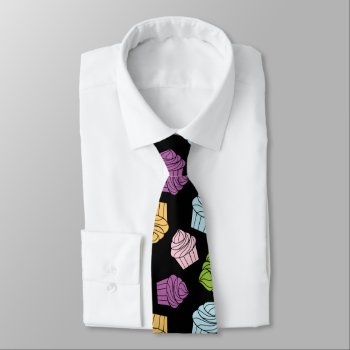 Cupcakes Pattern Pastry Chef Cute Black Neck Tie by tattooWears at Zazzle