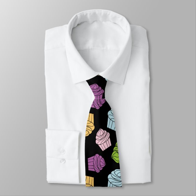 Cupcakes Pattern Pastry Chef Cute Black Neck Tie (Tied)