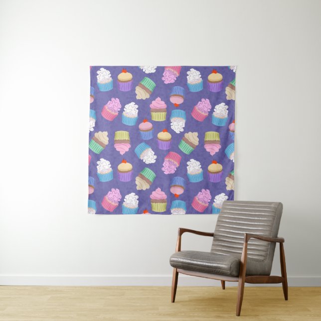 Cupcakes pattern tapestry (In Situ)