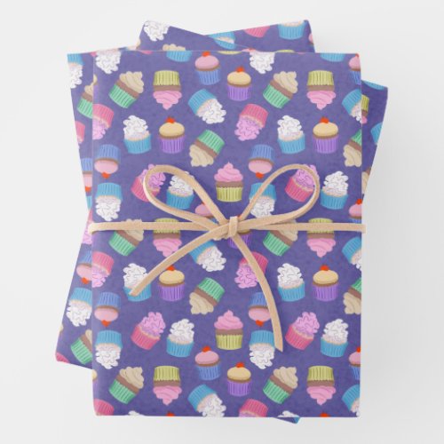 Cupcakes pattern wrapping paper sheets