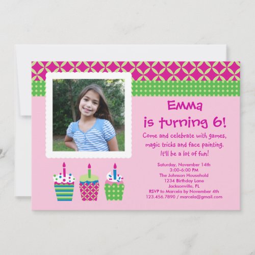 Cupcakes Photo Birthday Girl Invitation