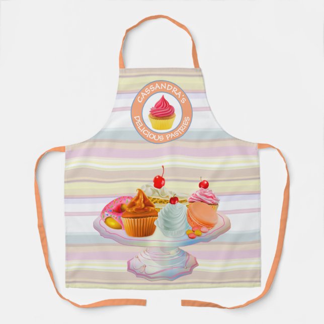 Cupcakes Pie Donut Macaron Sweet Baked Treats Logo Apron (Front)