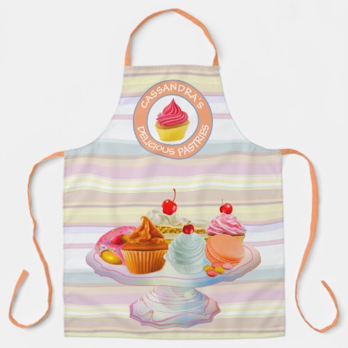 Cupcakes Pie Donut Macaron Sweet Baked Treats Logo Apron