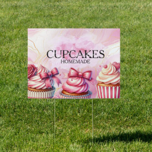 Cupcakes Pink Bakery Marble Gold Sign