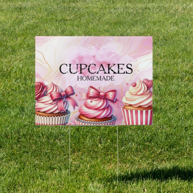 Cupcakes Pink Bakery Marble Gold Sign (Insitu)
