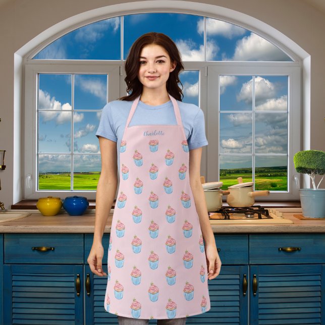Cupcakes pink blue pattern name apron (Creator Uploaded)