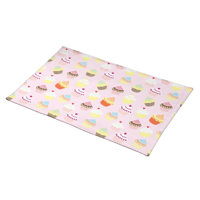 CUPCAKES PINK PATTERN CLOTH PLACEMAT (On Table)