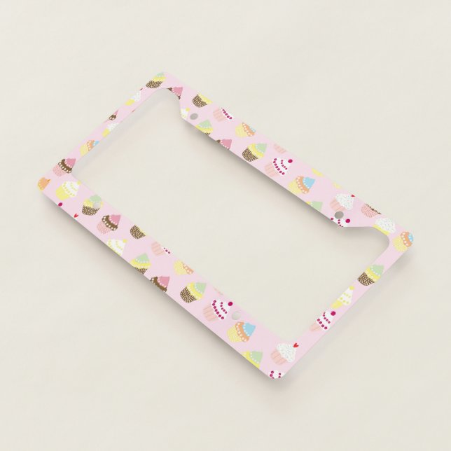 CUPCAKES PINK PATTERN LICENSE PLATE FRAME (3/4)