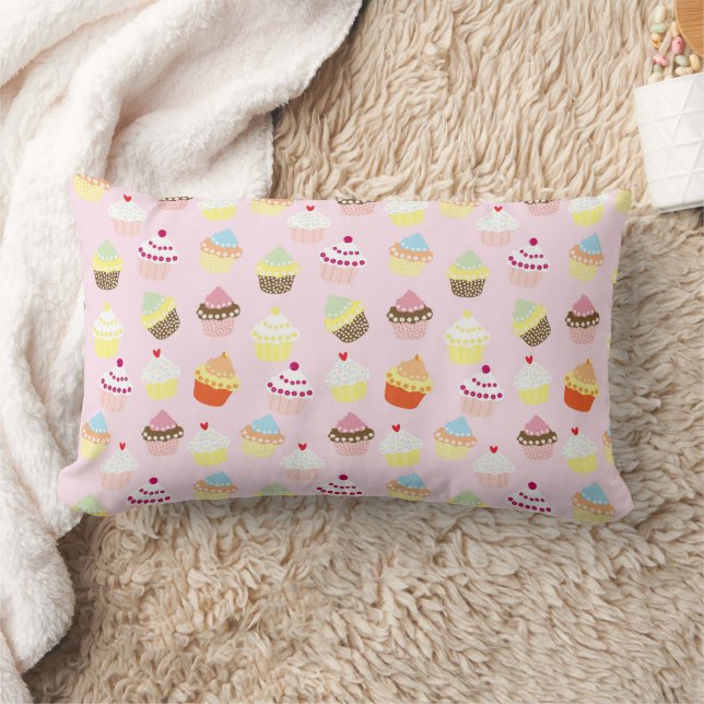 CUPCAKES PINK PATTERN LUMBAR PILLOW (Blanket)