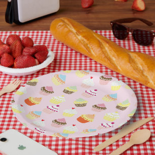 CUPCAKES PINK PATTERN PAPER PLATES