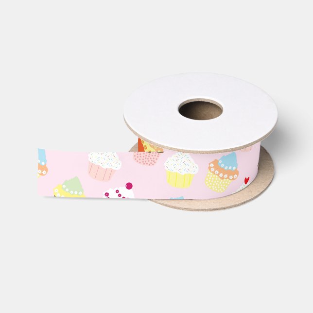 CUPCAKES PINK PATTERN SATIN RIBBON (Spool)