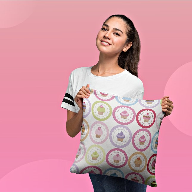 Cupcakes & Polka Dots Decorative Throw Pillow (Creator Uploaded)