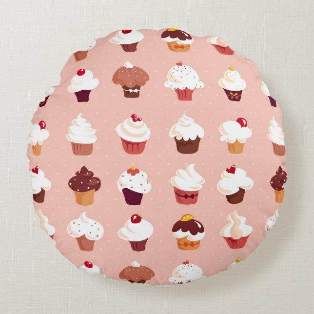 Cupcakes Round Pillow (Front)