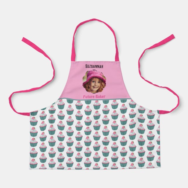 Cupcakes Scalloped Custom Photo Template Name Apron (Front)