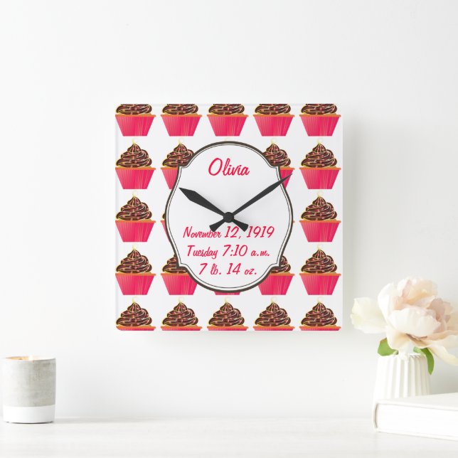 Cupcakes Square Wall Clock (Home)