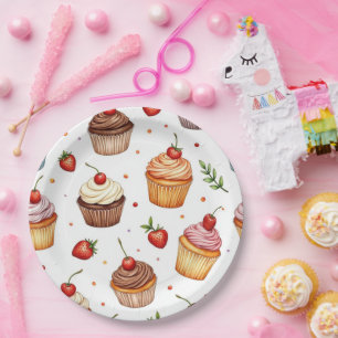 Cupcakes & Strawberries Paper Plates