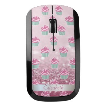 Cupcakes  Stripe Glitter Bokeh  -personalized Wireless Mouse by Biglibigli at Zazzle