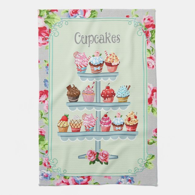 Cupcakes Tea Towel. Kitchen Towel (Vertical)