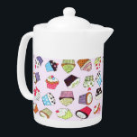 Cupcakes Teapot<br><div class="desc">Medium white Porcelain teapot with an image of whimsical cupcakes on pink. See matching candy jar, espresso cup, pitcher, Melamine plate, paper plate and coasters. See the entire Kids' Corner Teapot collection in the FOOD/BEV | Dishes section.
This product is not associated or affiliated with the original copyright holder.</div>