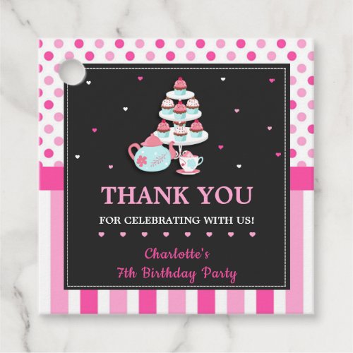 Cupcakes Teapot Tea Party Birthday Pink Thank You Favor Tags
