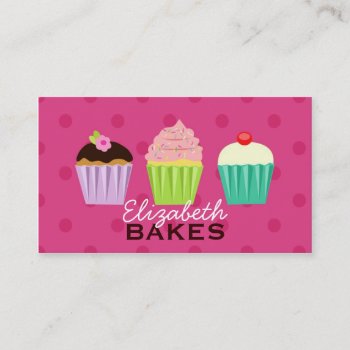 Cupcakes Trio Polka Dot Business Card by spinsugar at Zazzle