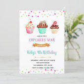 Cupcakes war birthday theme invitation (Standing Front)