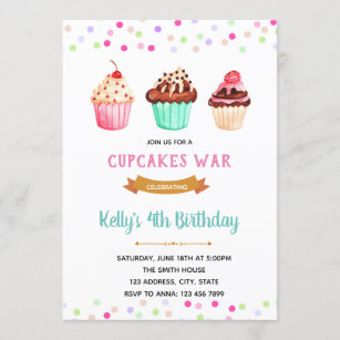Cupcakes war birthday theme invitation