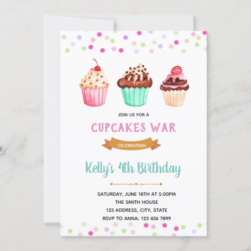 Cupcakes war birthday theme invitation