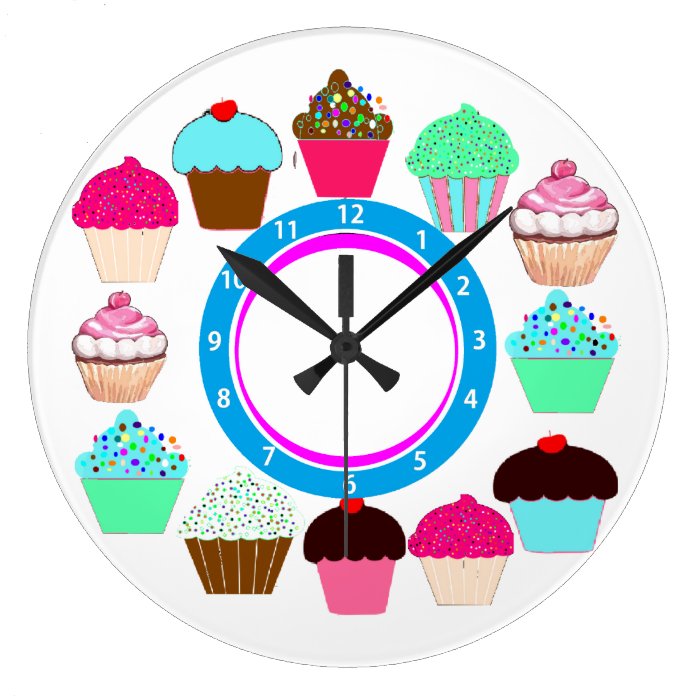 Cupcakes   White Background Blue Clock