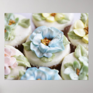 Cupcakes with flower icing poster