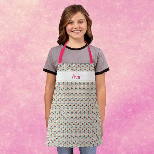 Cupcakes with Hearts Print Personalized Childrens Apron