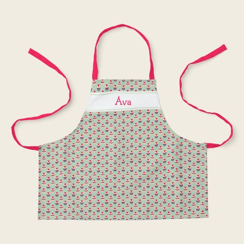 Cupcakes with Hearts Print Personalized Childrens Apron