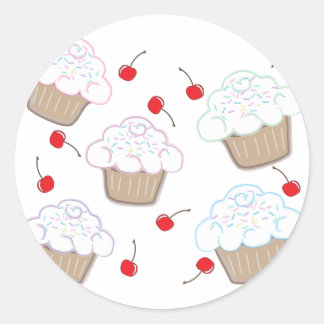 Cupcakes with Pastel Sprinkles & Cherries Classic Round Sticker