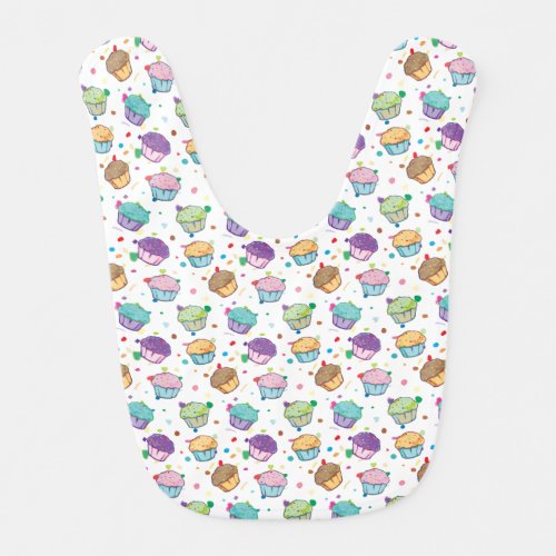 Cupcakes With Playful Confetti, Dots and Hearts  Baby Bib