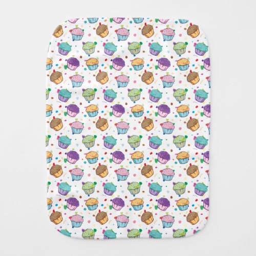 Cupcakes With Playful Confetti, Dots and Hearts  Baby Burp Cloth