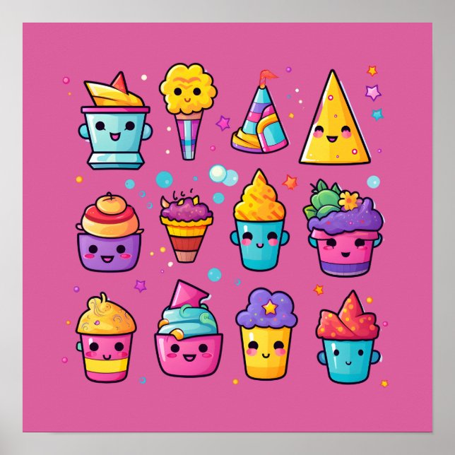 Cupcakes with smiling faces poster (Front)