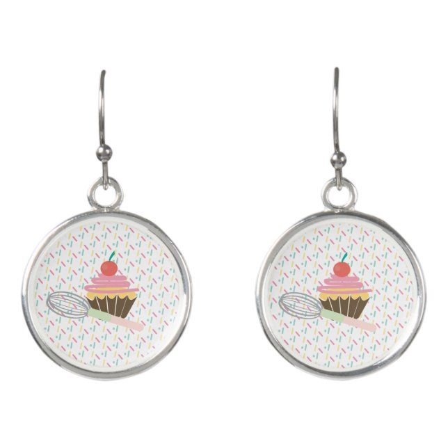 Cupcakes with Whisk and Sprinkles Custom Name Earrings (Front)