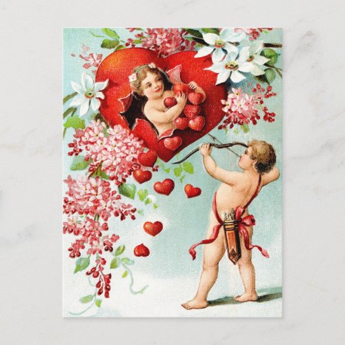 Cupid and a Shower of Hearts Postcard