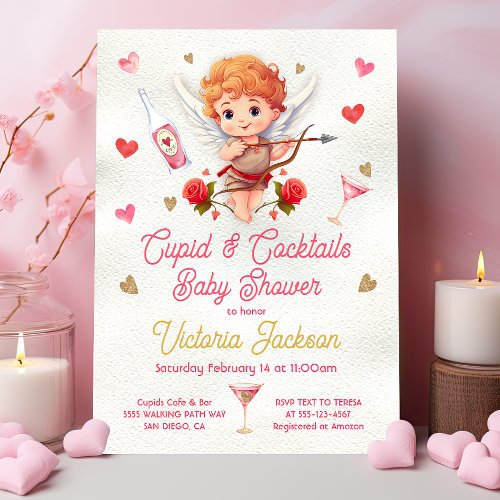 Cupid and Cocktails Valentines Day Baby Shower Invitation