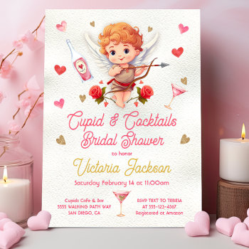 Cupid And Cocktails Valentine's Day Bridal Shower Invitation by McBooboo at Zazzle