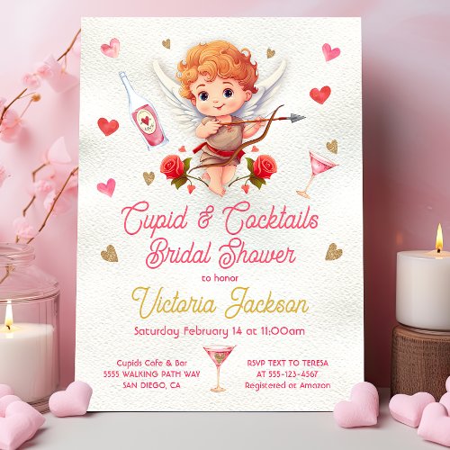 Cupid and Cocktails Valentines Day Bridal Shower Invitation