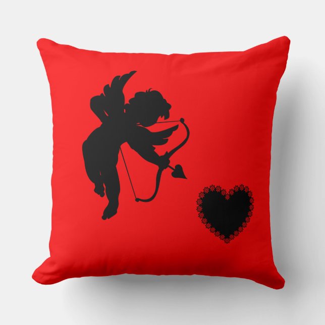 Cupid and Heart Silhouette "love you" Throw Pillow (Front)
