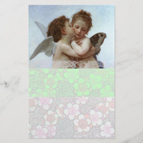 Cupid and Psyche as Children blue white green Stationery