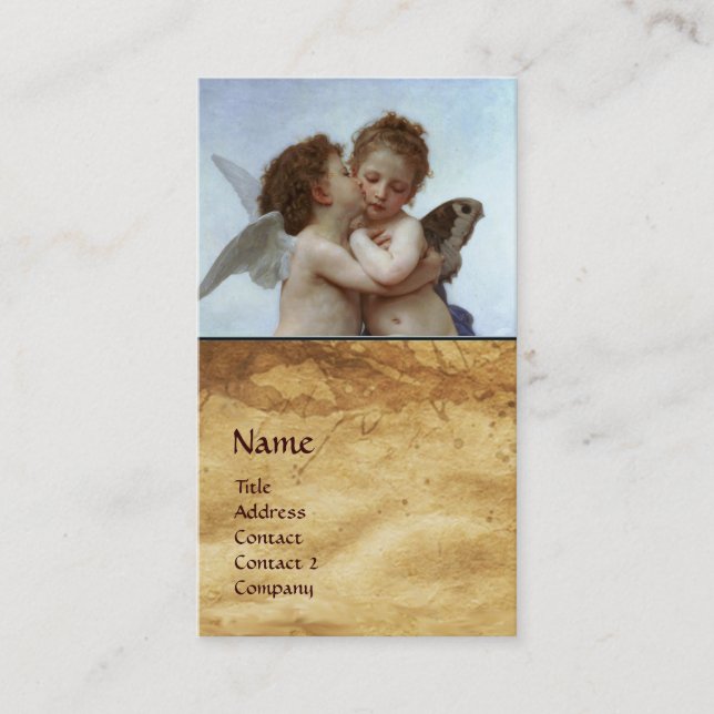 Cupid and Psyche as Children MONOGRAM Parchment Business Card (Front)