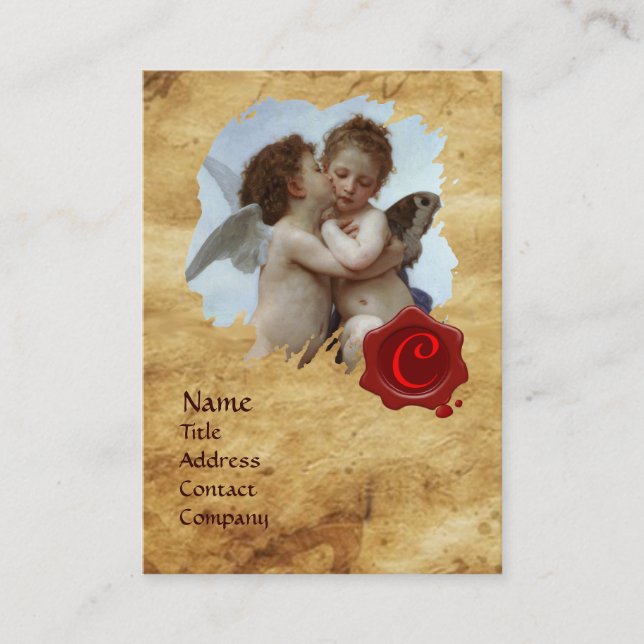 Cupid and Psyche as Children MONOGRAM Parchment Business Card (Front)