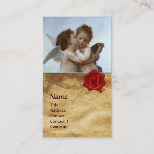 Cupid and Psyche as Children MONOGRAM Parchment Business Card