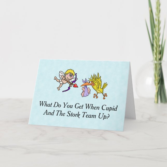 Cupid And Stork Valentine's Day Birthday Card (Front)